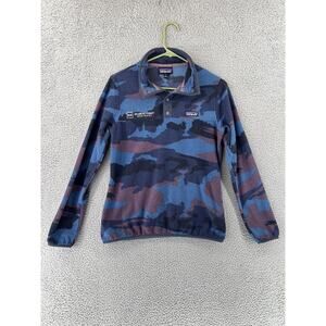 Patagonia Pullover Womens Small Blue Purple Micro D Snap-T Fleece Camo‎ ACM Logo